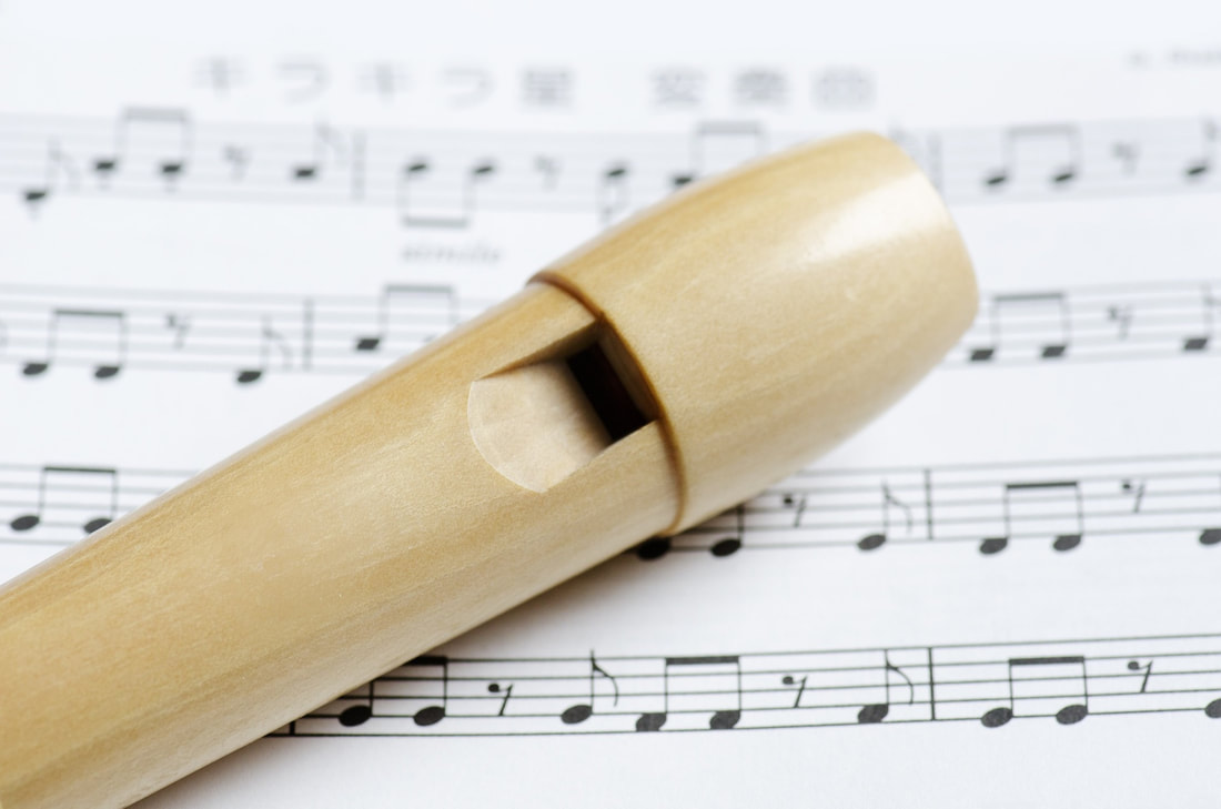 Picture of recorder on sheet music